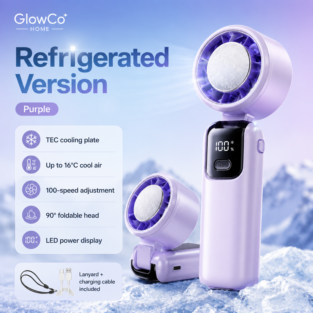 GlowBreeze IceCool Handheld Fan – Portable Turbo Cooling Fan