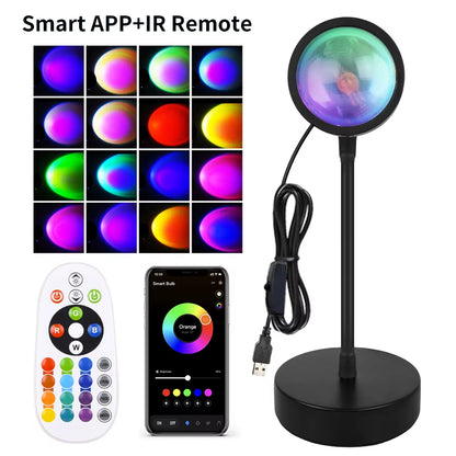 Transform Your Space with the Smart Sunset Lamp - Tuya LED Night Light with USB RGB Projection for Stunning Room Decor and Memorable Celebrations