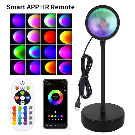 Transform Your Space with the Smart Sunset Lamp - Tuya LED Night Light with USB RGB Projection for Stunning Room Decor and Memorable Celebrations