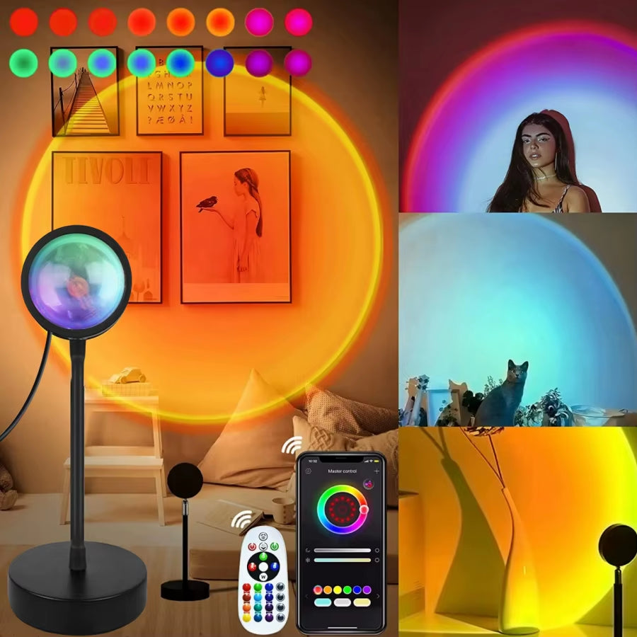 Transform Your Space with the Smart Sunset Lamp - Tuya LED Night Light with USB RGB Projection for Stunning Room Decor and Memorable Celebrations