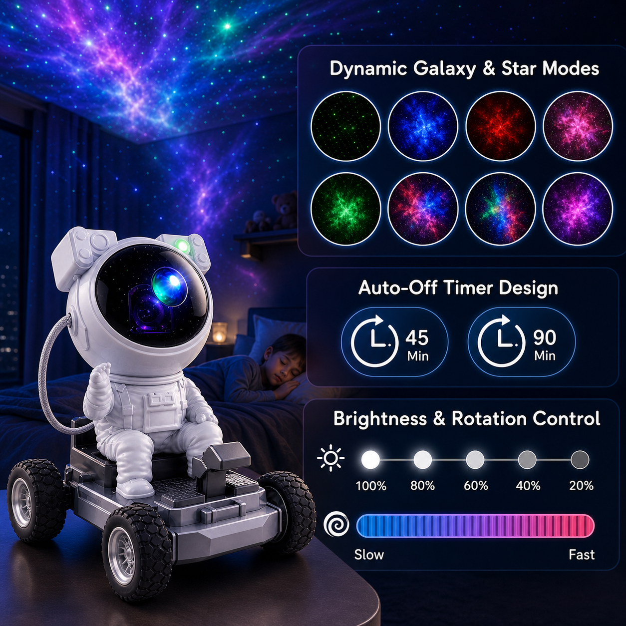 OrbitGlow Astronaut Galaxy Projector – Bluetooth Star Projector for Dreamy Nights and Epic Gaming Adventures