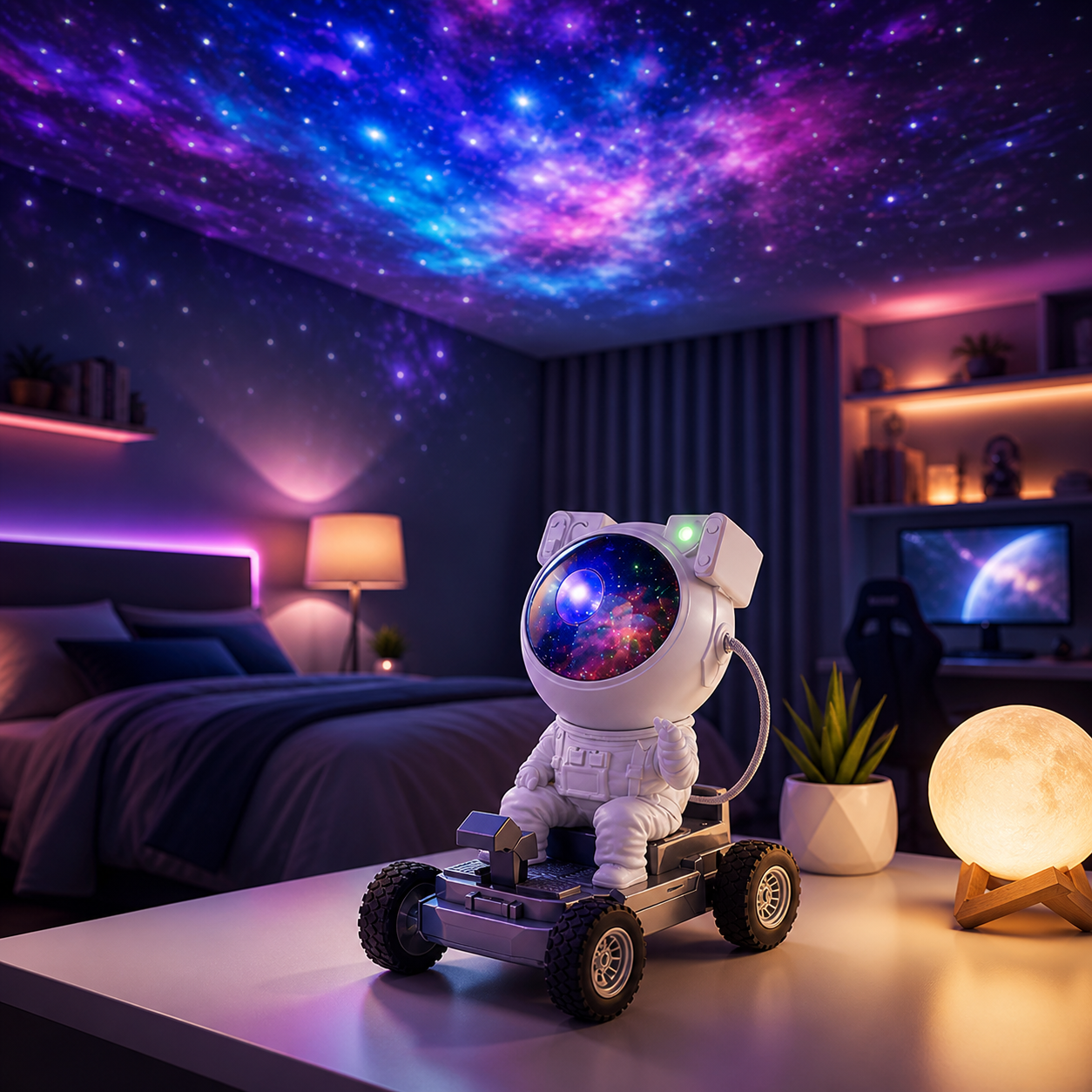 OrbitGlow Astronaut Galaxy Projector – Bluetooth Star Projector for Dreamy Nights and Epic Gaming Adventures