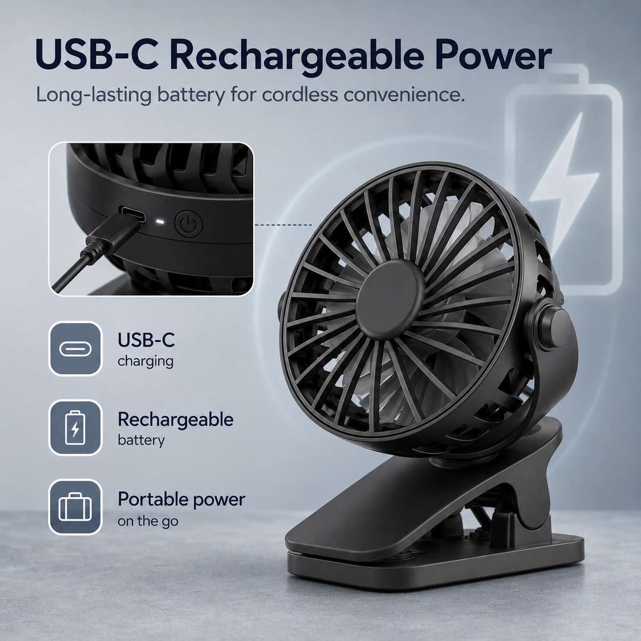 GlowCo BreezeClip™ Rechargeable 720° Clip Fan with Night Light – Portable Cooling for Home, Travel & Camping