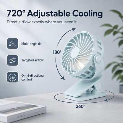 GlowCo BreezeClip™ Rechargeable 720° Clip Fan with Night Light – Portable Cooling for Home, Travel & Camping