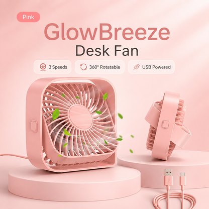 GlowBreeze 360° Rotatable USB Desk Fan – Stay Cool with Powerful 3-Speed Airflow Anywhere!
