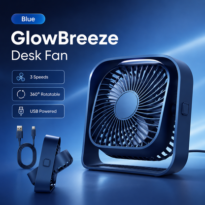 GlowBreeze 360° Rotatable USB Desk Fan – Stay Cool with Powerful 3-Speed Airflow Anywhere!