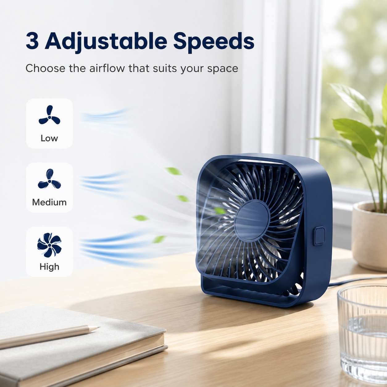 GlowBreeze 360° Rotatable USB Desk Fan – Stay Cool with Powerful 3-Speed Airflow Anywhere!