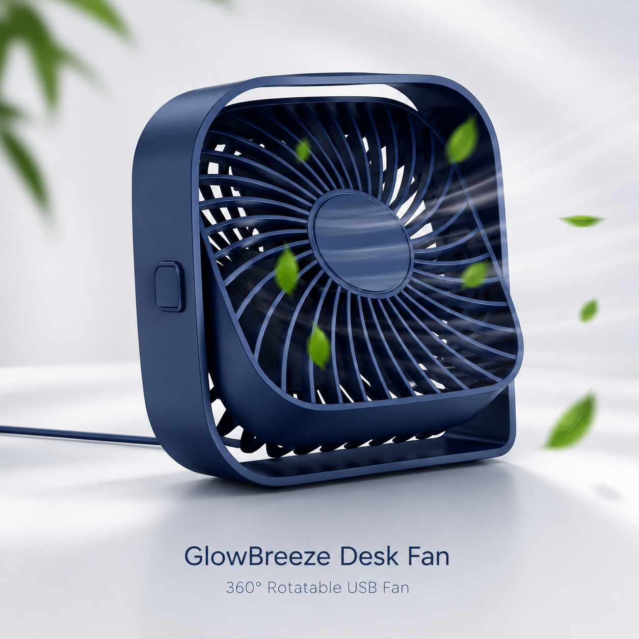 GlowBreeze 360° Rotatable USB Desk Fan – Stay Cool with Powerful 3-Speed Airflow Anywhere!