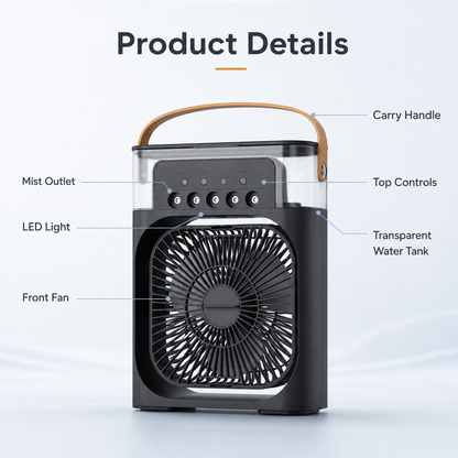 GlowBreeze 3-in-1 Mini Air Cooler – Portable Fan, Humidifier & LED Night Light