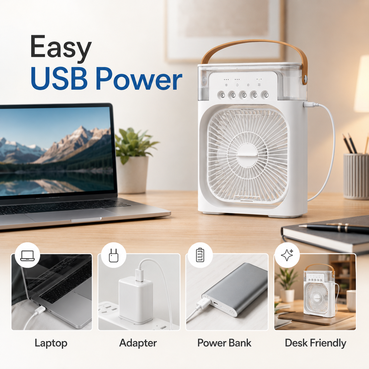 GlowBreeze 3-in-1 Mini Air Cooler – Portable Fan, Humidifier & LED Night Light