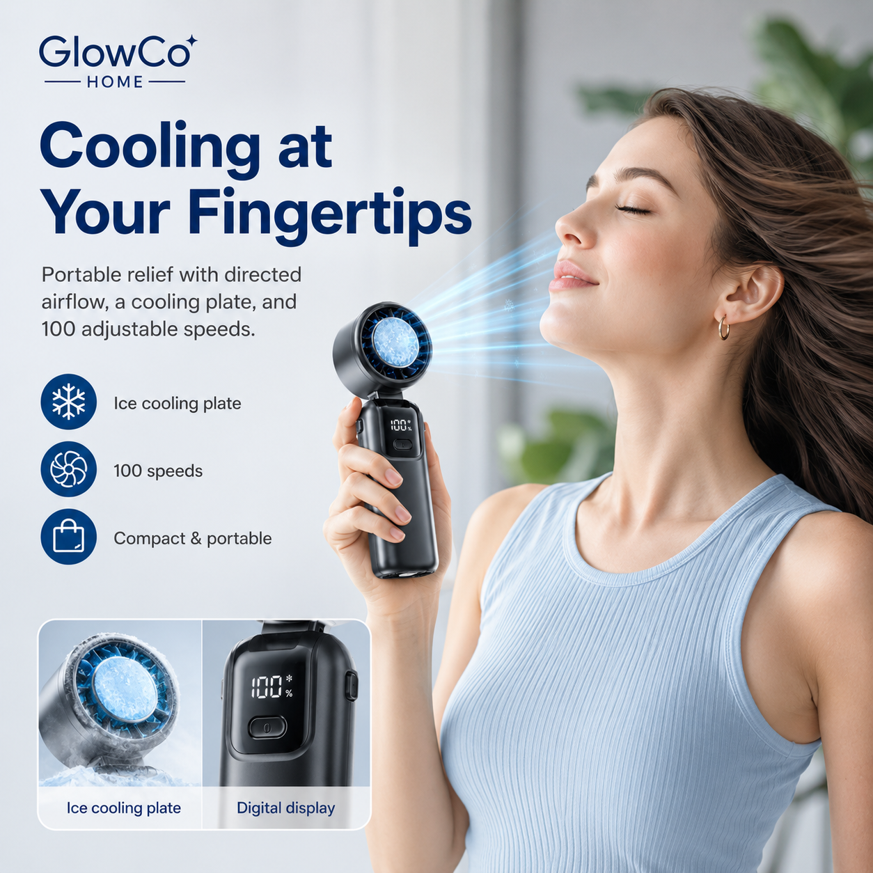 GlowBreeze IceCool Handheld Fan – Portable Turbo Cooling Fan