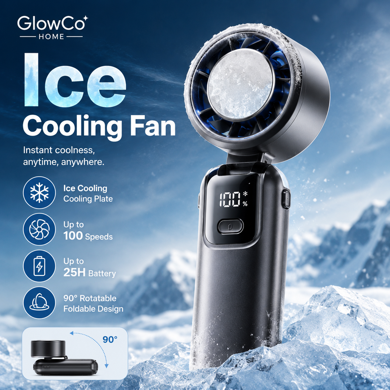 GlowBreeze IceCool Handheld Fan – Portable Turbo Cooling Fan