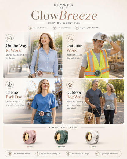 Stay Cool Anywhere with the GlowBreeze Rechargeable Bladeless Clip-On Fan – 3-Speed Comfort for Your Space