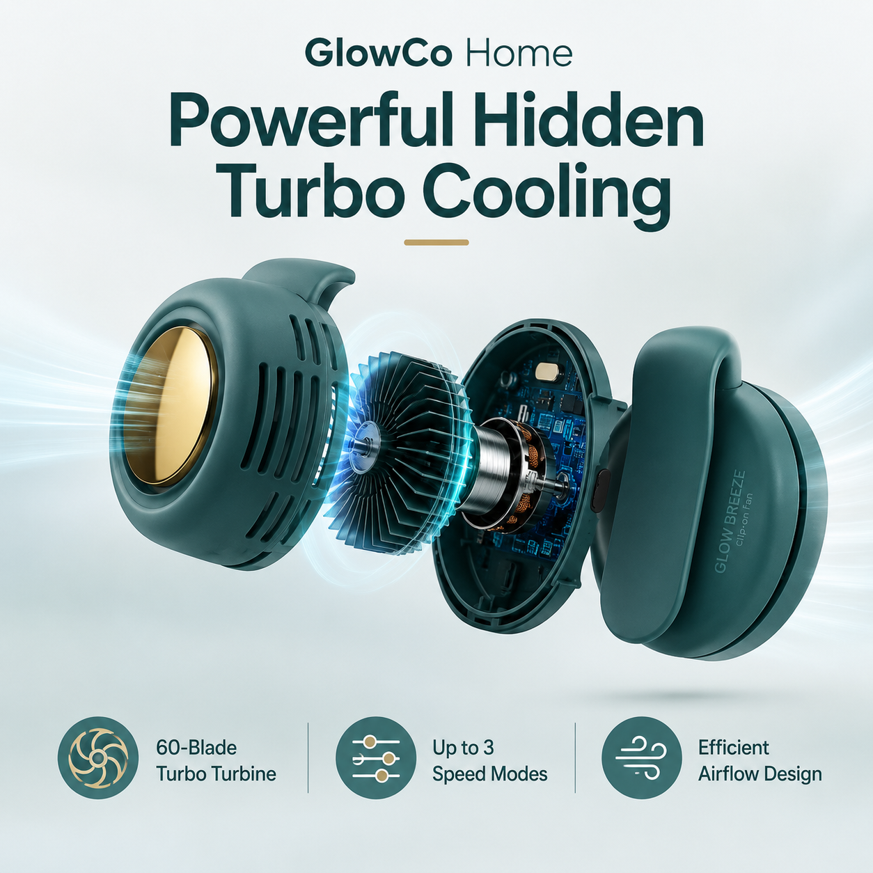 GlowBreeze Clip-On Waist Fan – Rechargeable 3-Speed Bladeless Cooling Fan