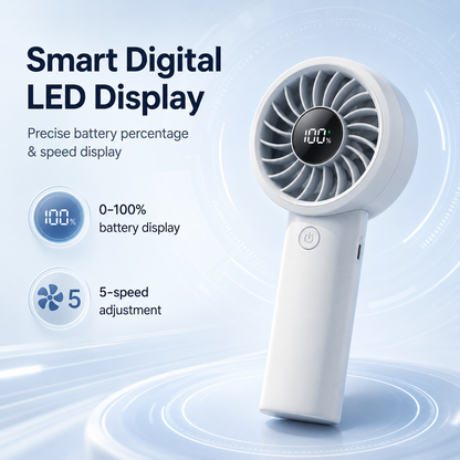 GlowBreeze AeroMax Pro – 5-Speed Rechargeable Handheld Fan with LED Display