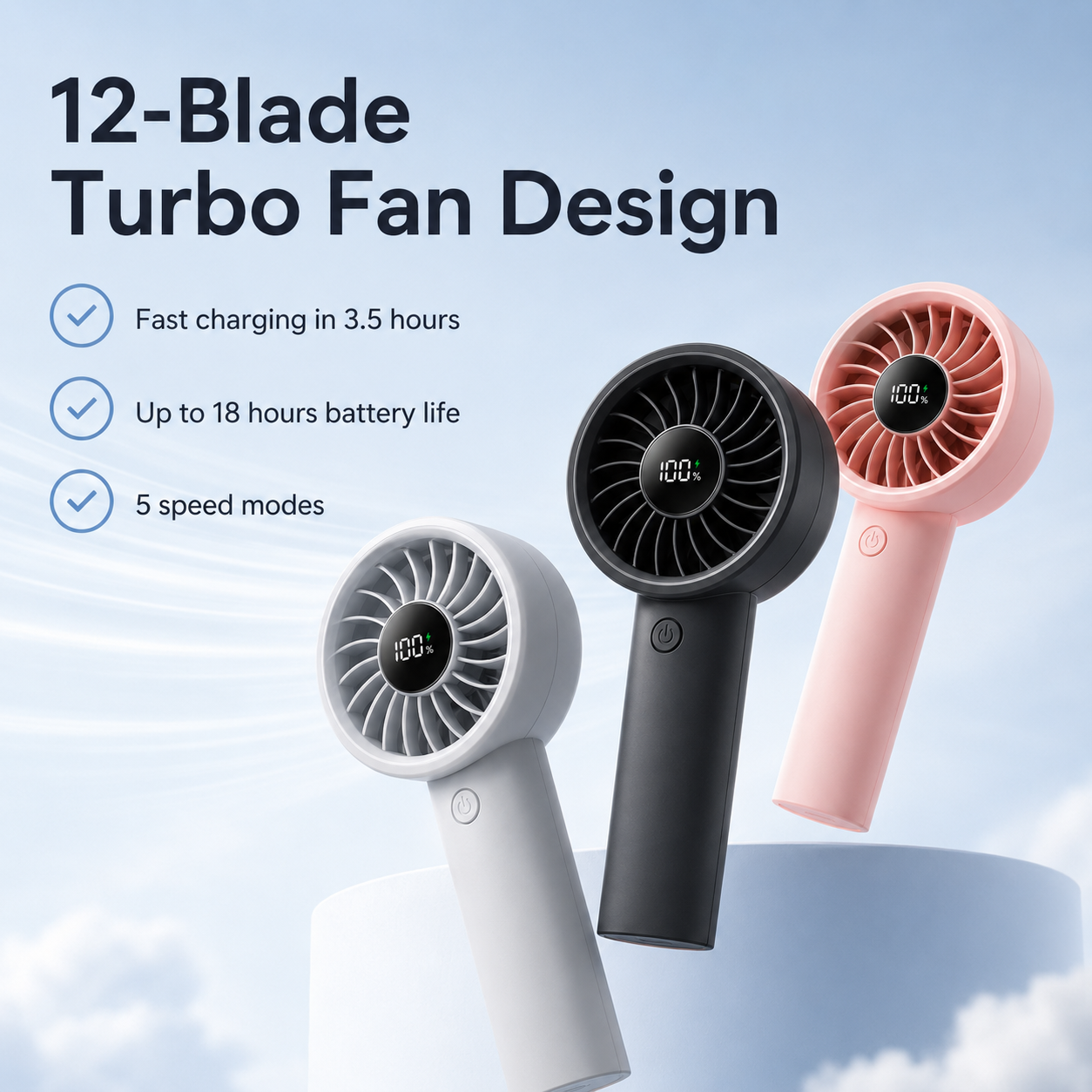 GlowBreeze AeroMax Pro – 5-Speed Rechargeable Handheld Fan with LED Display