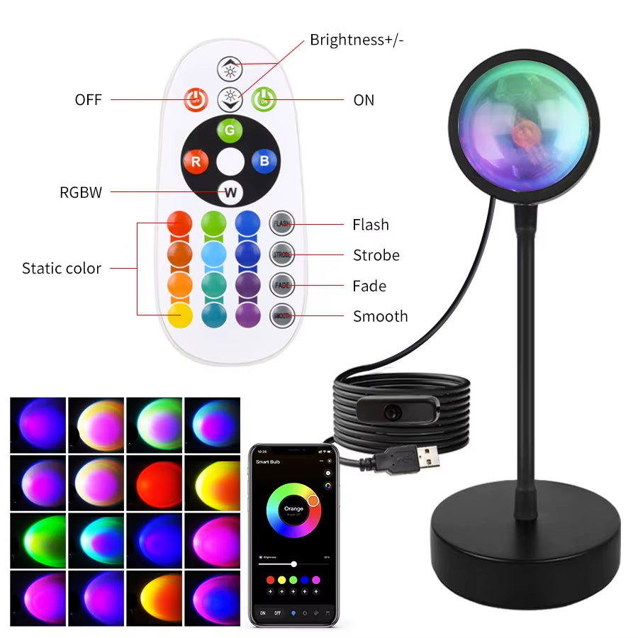 Transform Your Space with the Smart Sunset Lamp - Tuya LED Night Light with USB RGB Projection for Stunning Room Decor and Memorable Celebrations