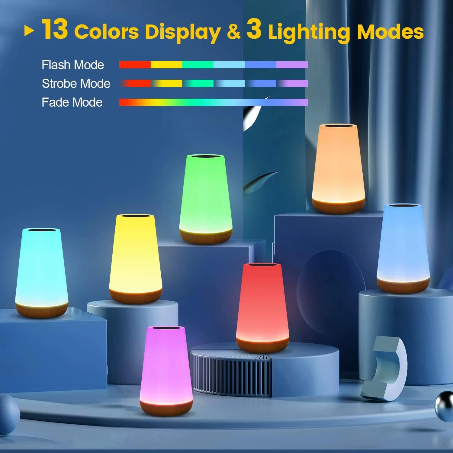 Transform Your Space with the 13-Color RGB Touch Control Night Light - Dimmable, USB Rechargeable, and Perfect for Any Room