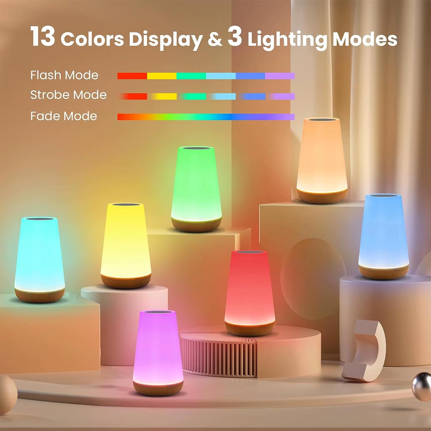 Transform Your Space with the 13-Color RGB Touch Control Night Light - Dimmable, USB Rechargeable, and Perfect for Any Room